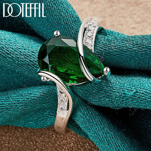 925 Sterling Silver Green AAAAA Zircon Ring for Woman Fashion Wedding Engagement Party Charm Jewelry