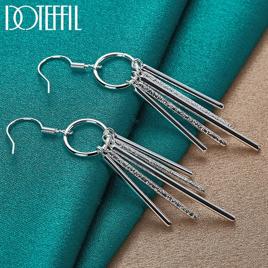 925 Sterling Silver Tassel Earrings for Charm Women Jewelry Fashion Wedding Engagement Party Gift