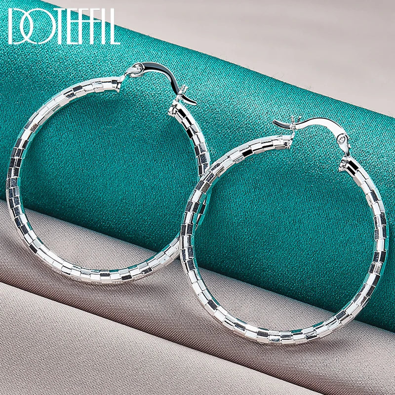 925 Sterling Silver Square Smooth 40Mm Circle Hoop Earrings for Women Lady Charm Engagement Wedding Jewelry