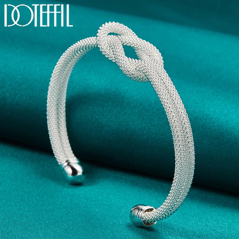 925 Sterling Silver Interwoven Web Bangle Bracelet for Woman Man Wedding Engagement Fashion Charm Party Jewelry