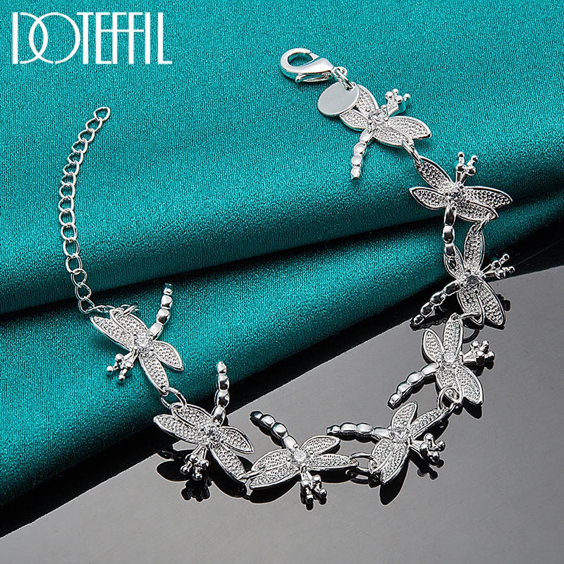 925 Sterling Silver 24K Gold Full 8 Dragonfly Inlaid AAA Crystal Bracelet for Women Charm Wedding Party Jewelry