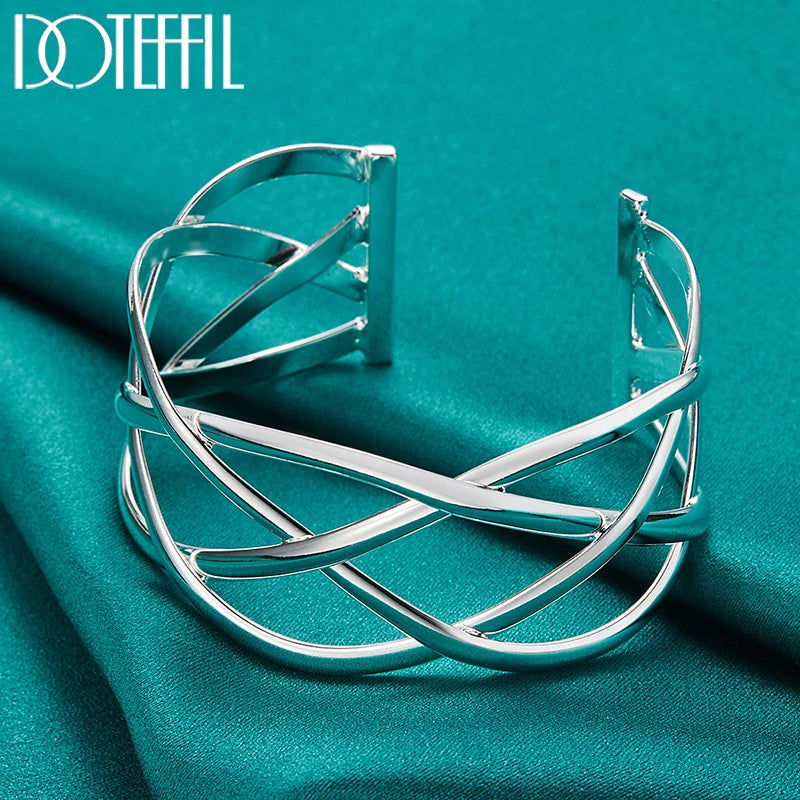 925 Sterling Silver Interweave Bangles Bracelet for Man Woman Wedding Engagement Party Fashion Jewelry