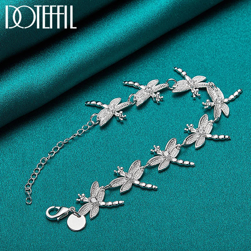 925 Sterling Silver 24K Gold Full 8 Dragonfly Inlaid AAA Crystal Bracelet for Women Charm Wedding Party Jewelry