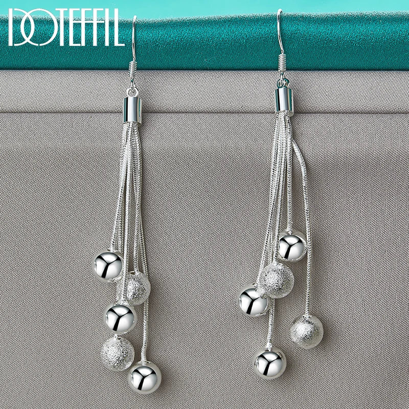 925 Sterling Silver Smooth Matte Five Beads Drop Earrings for Woman Wedding Engagement Fashion Party Charm Jewelry