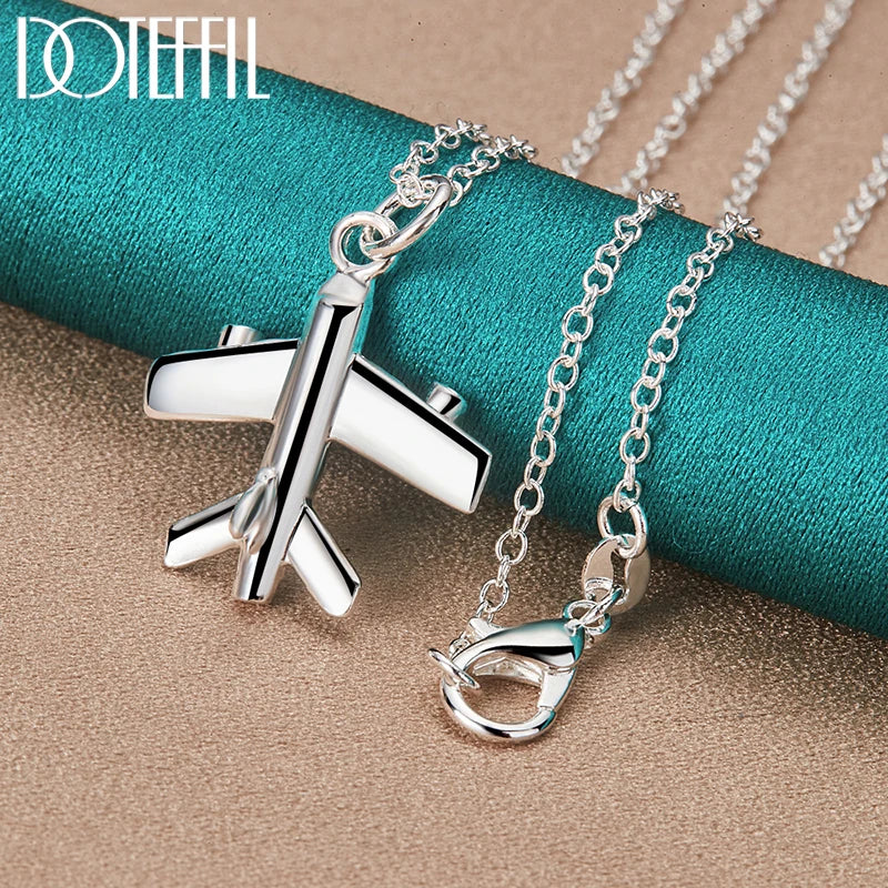 925 Sterling Silver 18-30 Inch Chain Aircraft Plane Pendant Necklace for Woman Man Fashion Wedding Charm Jewelry