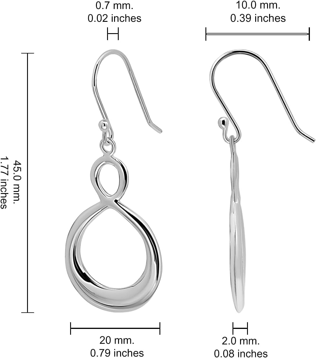 925 Sterling Silver Infinity Eternity 45Mm Figure Dangle Hook Earrings for Women, Silver, Yellow Rose, Gold