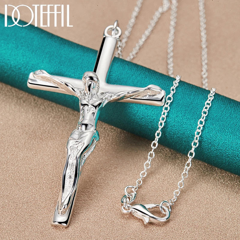925 Sterling Silver Jesus Cross Pendant Necklace 16/18/20/22/24/26/30 Inch Chain for Woman Man Charm Wedding Jewelry
