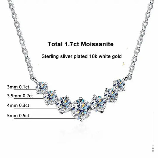 Full Moissanite Diamond Necklace for Women 925 Sterling Sliver with Plated White Gold Neck Pendent Wedding Fine Jewely