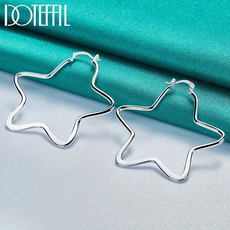 925 Sterling Silver Star 55Mm Hoop Earring for Woman Fashion Party Wedding Engagement Party Jewelry