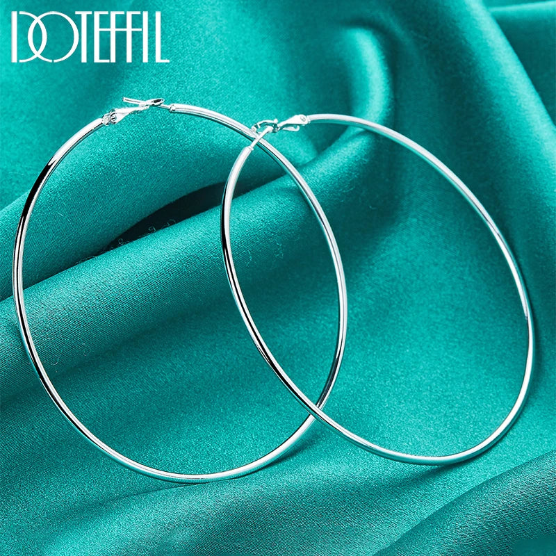 50/60/70/80Mm 925 Sterling Silver Smooth round Circle Hoop Earrings for Women Fashion Charm Engagement Wedding Jewelry