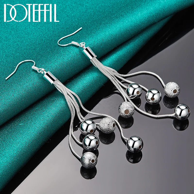 925 Sterling Silver Smooth Matte Five Beads Drop Earrings for Woman Wedding Engagement Fashion Party Charm Jewelry