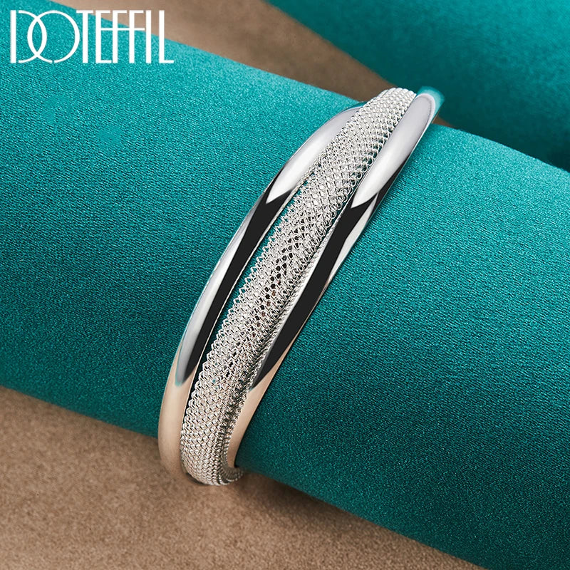 925 Sterling Silver Large Reticulated Smooth Bangle Bracelet for Woman Man Wedding Engagement Jewelry