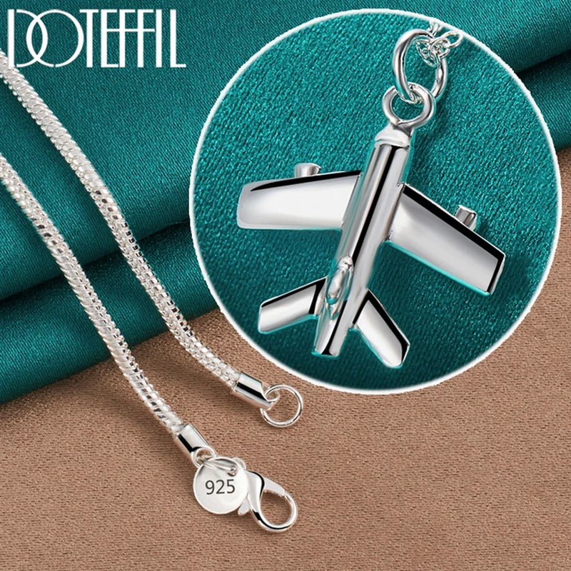 925 Sterling Silver 18-30 Inch Chain Aircraft Plane Pendant Necklace for Woman Man Fashion Wedding Charm Jewelry