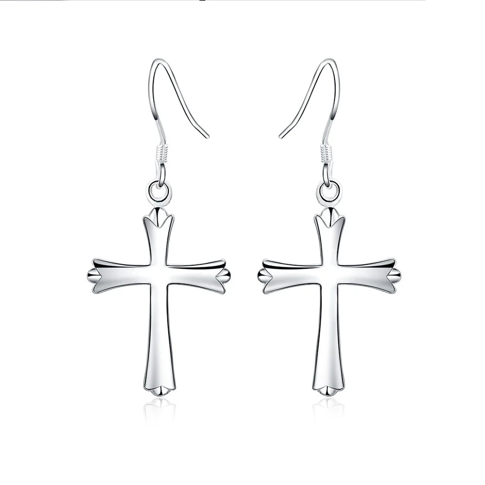 925 Sterling Silver Cross Drop Earring for Man Woman Wedding Engagement Party Fashion Charm Jewelry