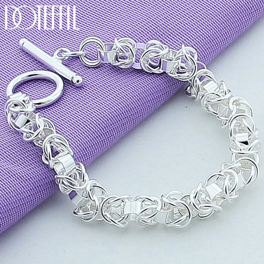 925 Sterling Silver 24K Gold Interlocking Circle Chain Bracelet for Woman Charm Wedding Engagement Fashion Jewelry