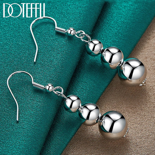 925 Sterling Silver 6 8 10Mm Hollow Bead Ball Drop Earrings for Woman Wedding Engagement Fashion Party Charm Jewelry