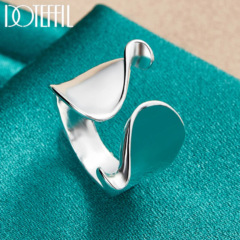 925 Sterling Silver Curved Smooth Surface Ring for Woman Man Fashion Wedding Party Charm Jewelry