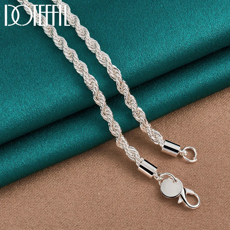 925 Sterling Silver 16/18/20/22/24 Inch 4Mm Twisted Rope Chain Necklace for Women Man Fashion Wedding Charm Jewelry