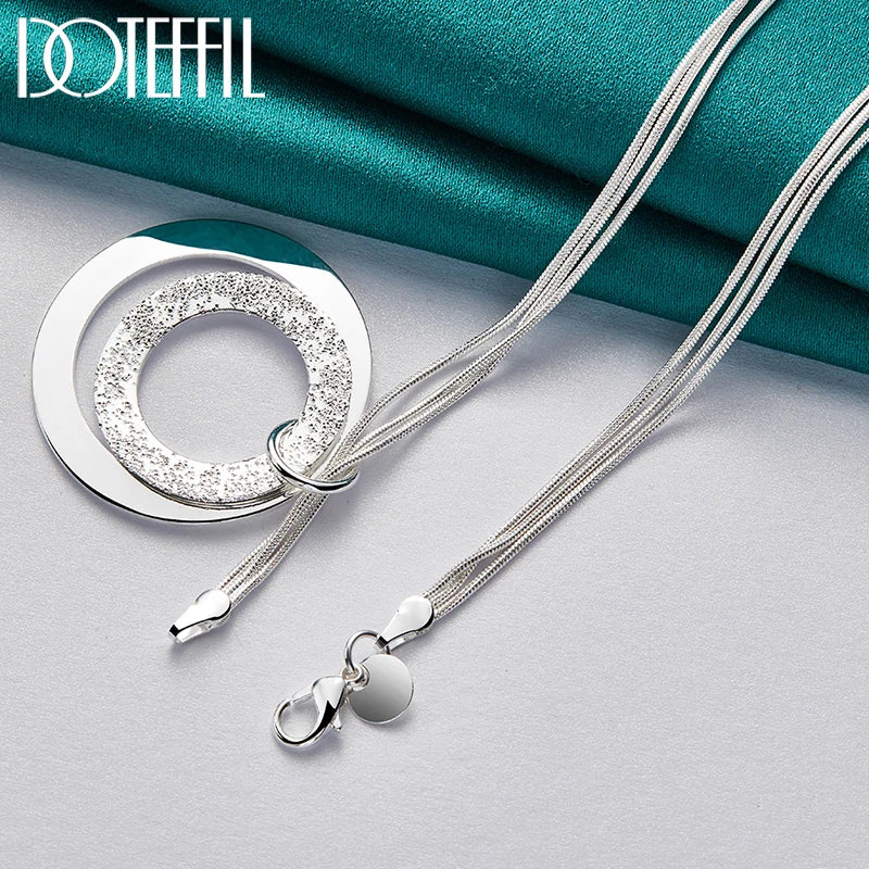 925 Sterling Silver 18-Inch Snake Chain O-Shaped Frosted Pendant Necklace for Women Fashion Wedding Party Charm Jewelry