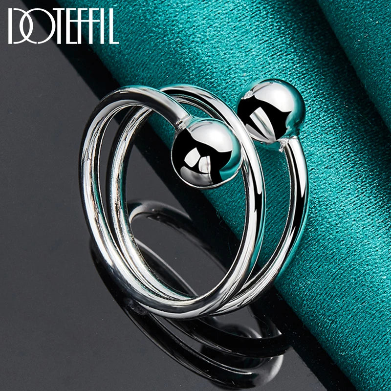 925 Sterling Silver Double Smooth 8Mm Beads Ball Ring for Woman Man Fashion Wedding Engagement Party Gift Charm Jewelry