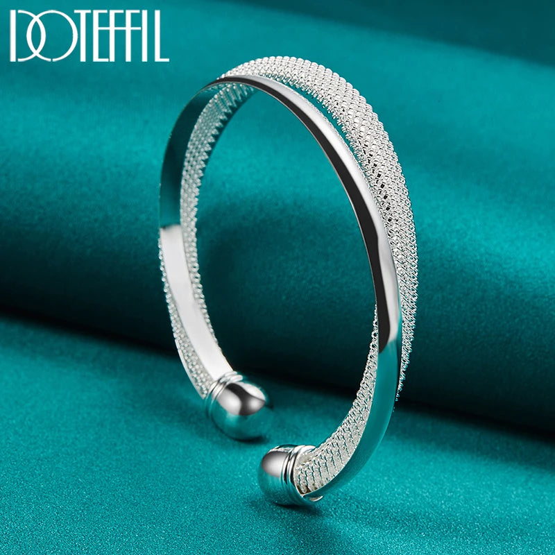 925 Sterling Silver Large Reticulated Smooth Bangle Bracelet for Woman Man Wedding Engagement Jewelry