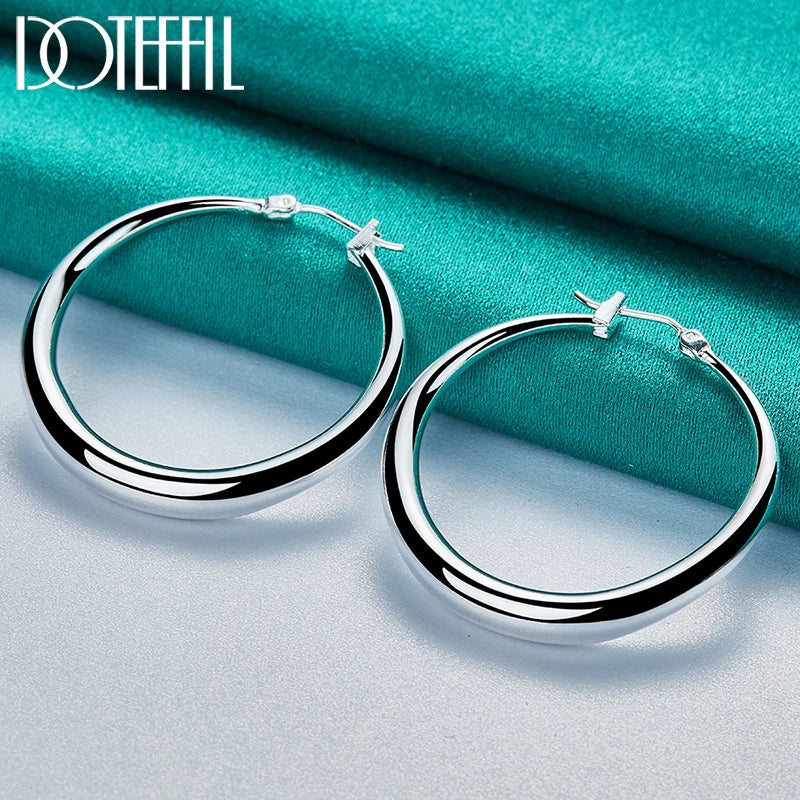 925 Sterling Silver Smooth 36Mm Big Circle Hoop Earrings for Women Wedding Engagement Party Jewelry