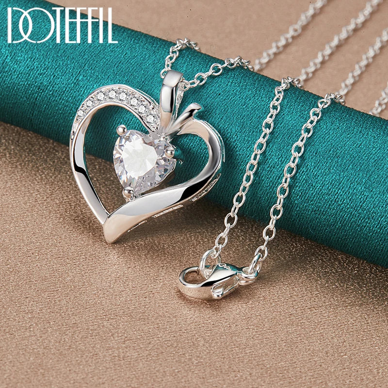 925 Sterling Silver 16-30 Inch Chain AAA Zircon Heart Pendant Necklace for Woman Wedding Engagement Charm Jewelry