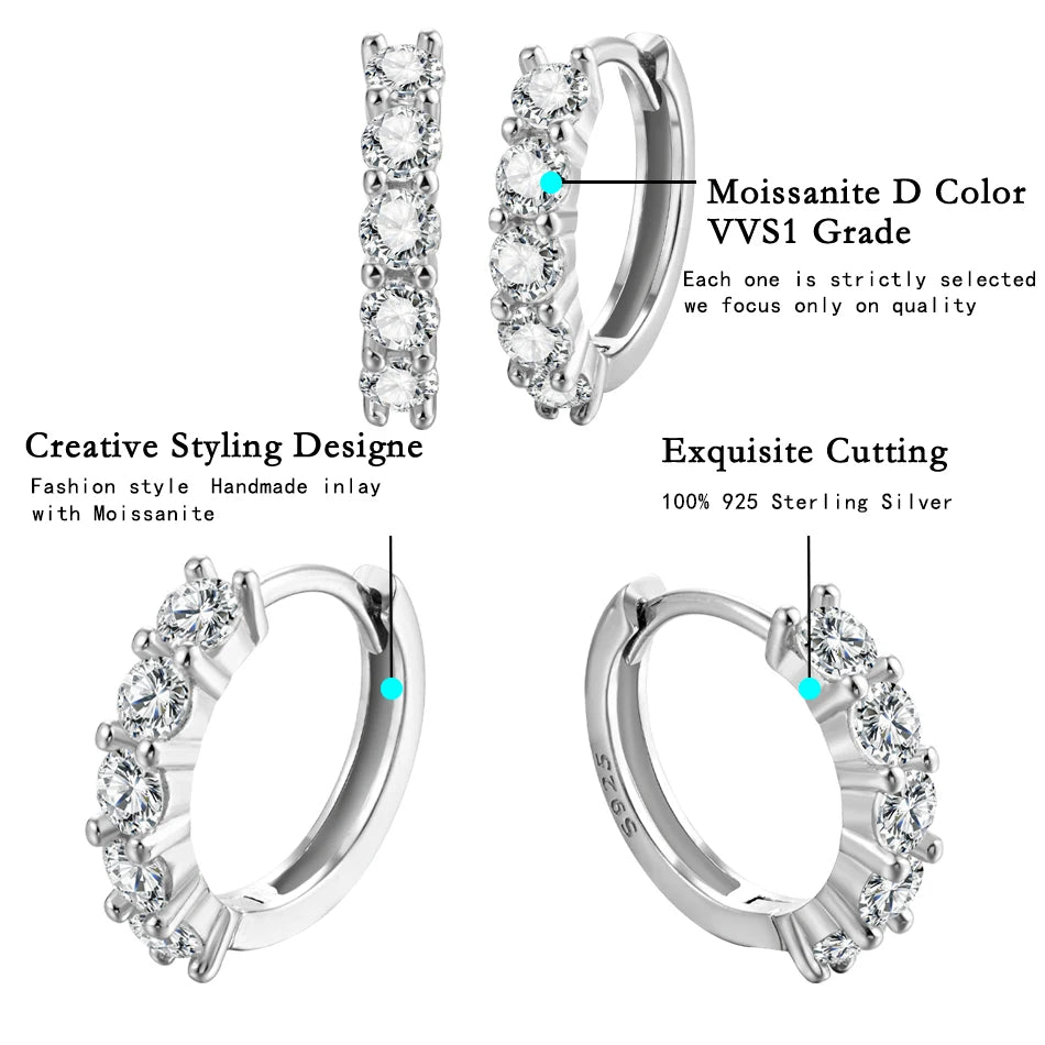 D Color 1CT 3Mm Moissanite Hoop Earring 925 Sterling Sliver Earring for Women Sparkling Fine Jewelry with GRA