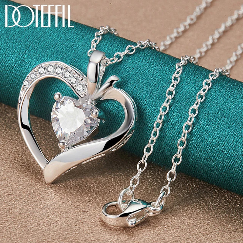 925 Sterling Silver 16-30 Inch Chain AAA Zircon Heart Pendant Necklace for Woman Wedding Engagement Charm Jewelry