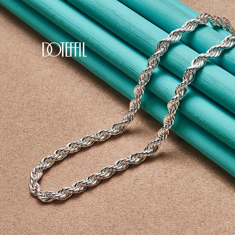 925 Sterling Silver 16/18/20/22/24 Inch 4Mm Twisted Rope Chain Necklace for Women Man Fashion Wedding Charm Jewelry