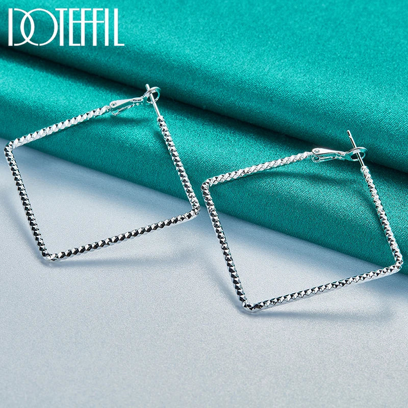 925 Sterling Silver Simple Square Hoop Earring for Woman Wedding Engagement Jewelry