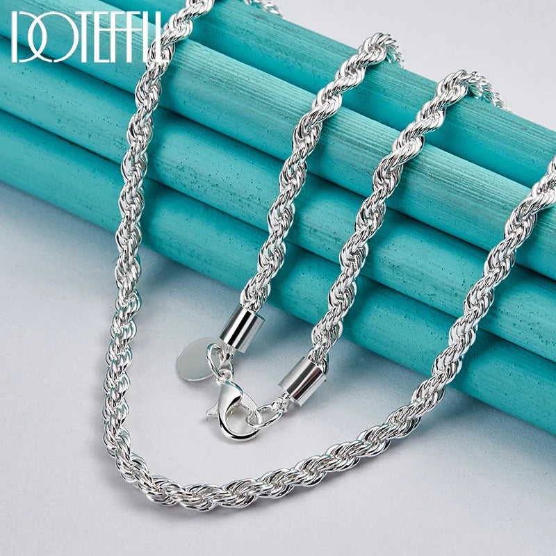 925 Sterling Silver 16/18/20/22/24 Inch 4Mm Twisted Rope Chain Necklace for Women Man Fashion Wedding Charm Jewelry