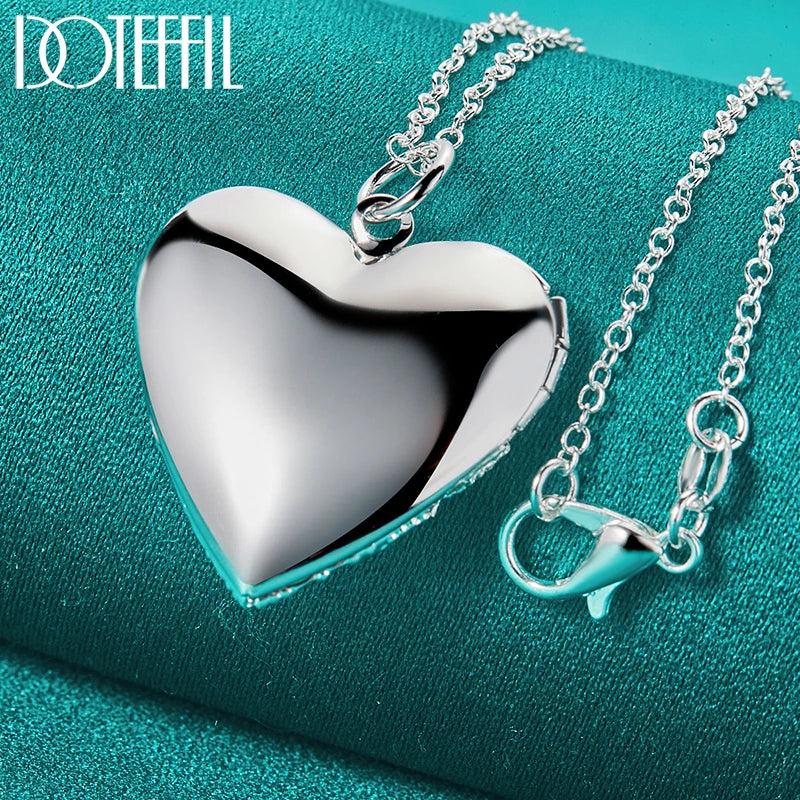 925 Sterling Silver Photo Frame Heart Necklace 16/18/20/22/24/26/30 Inch Chain for Woman Man Charm Wedding Jewelry