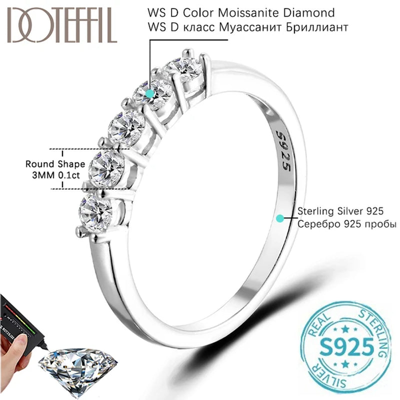 D Color 3Mm VVS1 Five Moissanite Ring S925 Sterling Silver White Gold 0.5CT Diamond with GRA for Women Jewelry