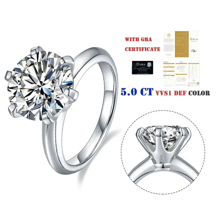 GEM'S BALLET 5.0CTW Moissanite Solitaire Engagement Ring – Timeless Brilliance