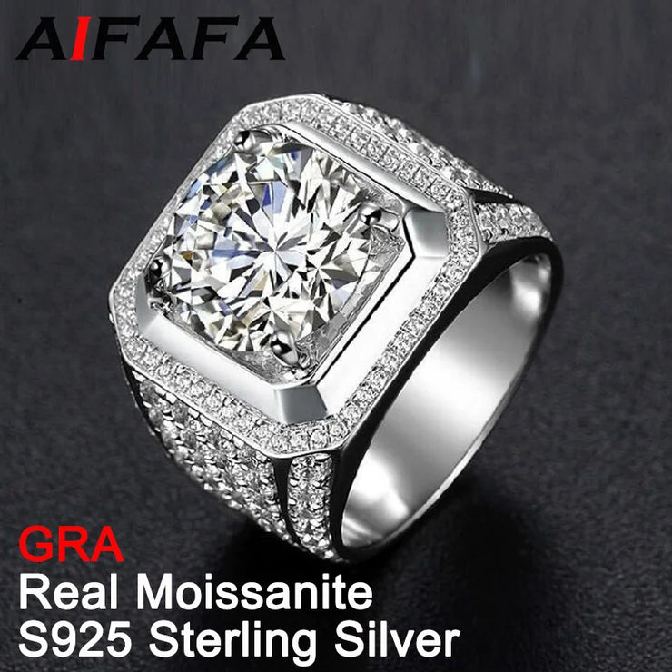Moissanite Men's Ring – 18K White Gold & S925 Silver