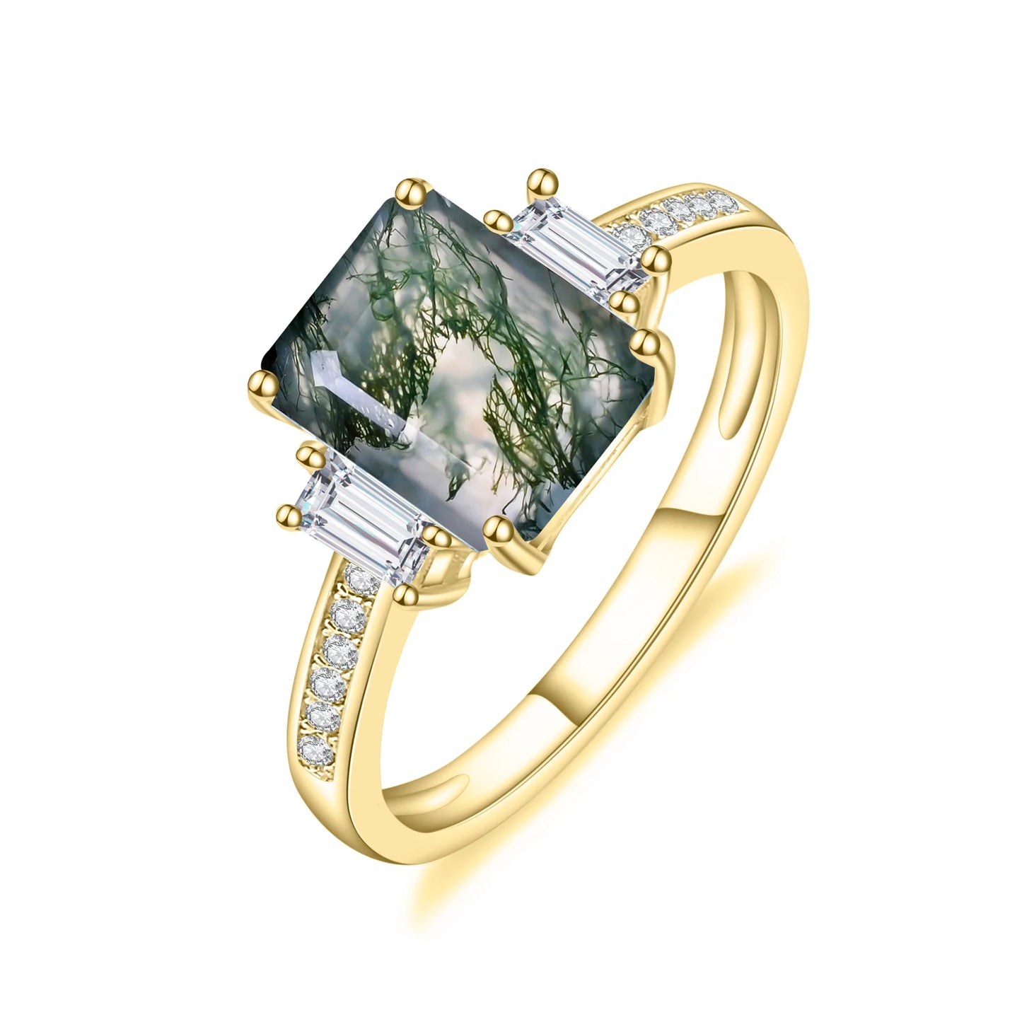 GEM'S BALLET 2.38Ct Moss Agate Three-Stone Ring