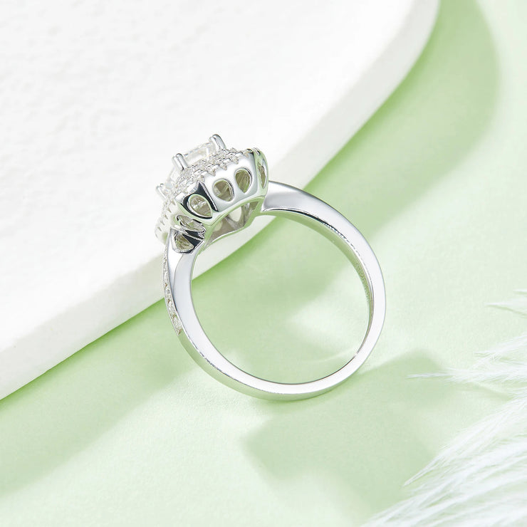 GEM'S BALLET 1.0 TCW Emerald Cut Moissanite Double Halo Engagement Ring