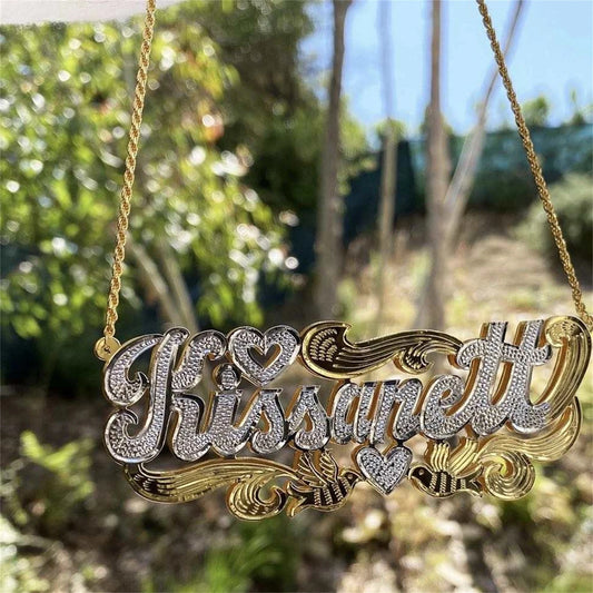 Custom Name Necklace 18K Gold Two Tone Gold Personalized  Jewelry Stainless Steel Necklaces Double Plate 3D Nameplate Gift