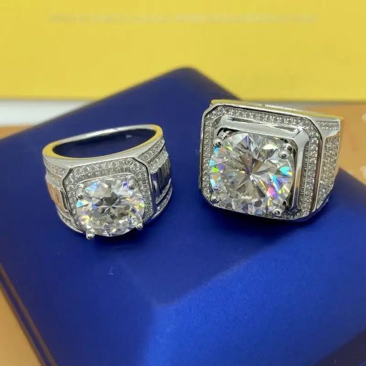 Moissanite Men's Ring – 18K White Gold & S925 Silver
