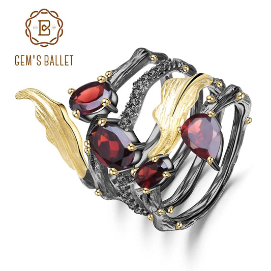 GEM'S BALLET 2.75Ct Natural Red Garnet Vintage Gothic Ring