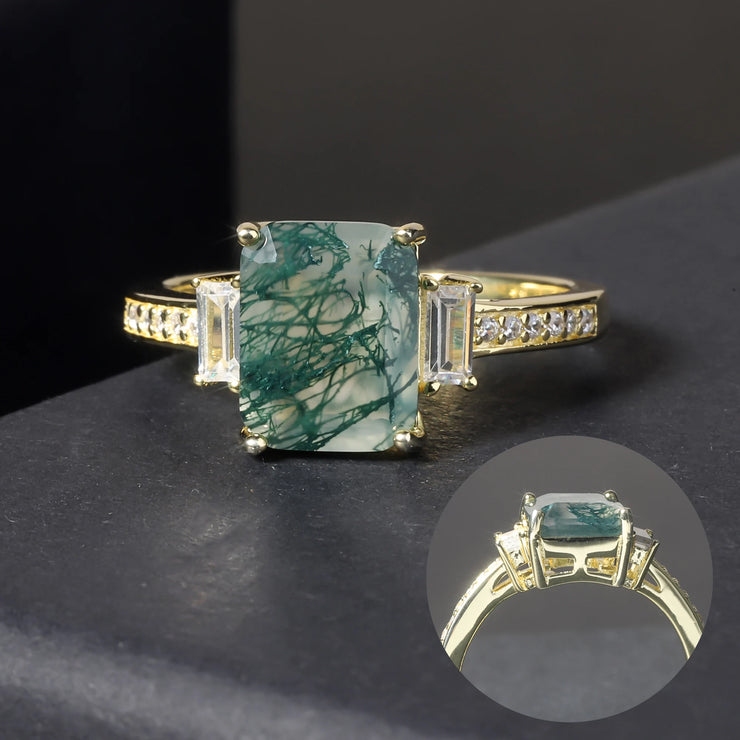 GEM'S BALLET 2.38Ct Moss Agate Three-Stone Ring