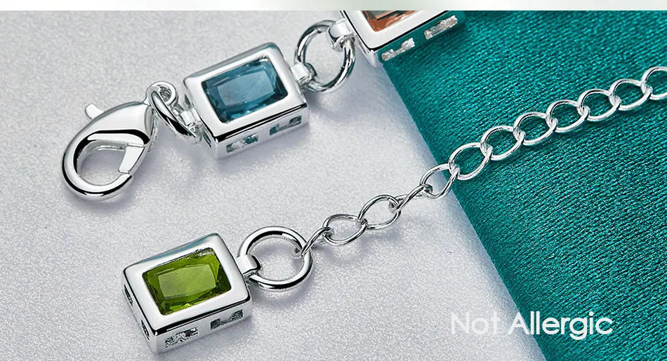 925 Sterling Silver Square inlaid With Multi-color AAA Zircon Bracelet Chain