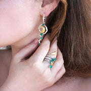 GEM'S BALLET 100% 925 Sterling Silver Natural Green Agate Earrings Ring Set Vintage Gemstone Fine Jewelry For Women Party