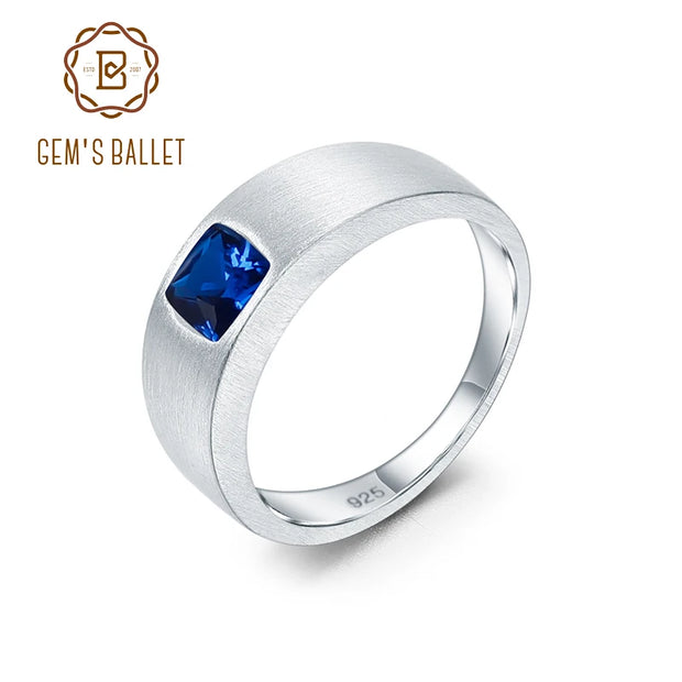 GEM'S BALLET 925 Sterling Silver Cushion Cut Men’s Ring – Bold & Timeless