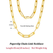 ORSA JEWELS 14K Gold Plated Genuine 925 Sterling Silver Paperclip Neck Chain 6/9.3/12mm Link Necklace for Women Men Jewelry SC39