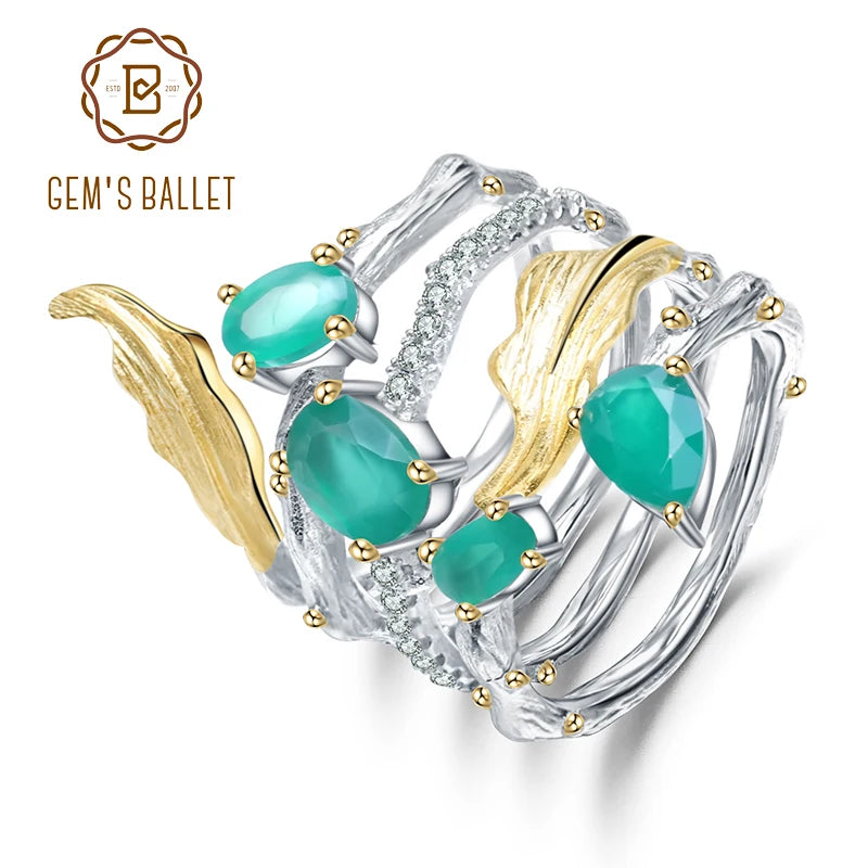 GEM'S BALLET Vintage Neo-Gothic Green Agate Ring