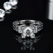 GEM'S BALLET 925 Sterling Silver Moissanite Ring 1ct Round & Baguette Moissanite Engagement Ring Setting For Women Wedding