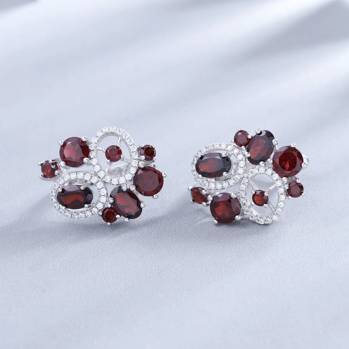 GEM'S BALLET Natural Red Garnet Vintage Flower Jewelry Set 925 Sterling Silver Earrings Ring Sets For Women Gemstone Jewelry