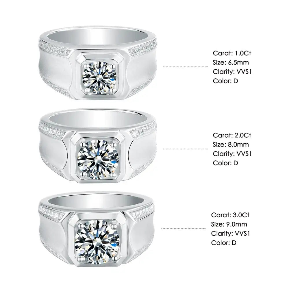 GEM'S BALLET Luxury 925 Sterling Silver Moissanite Rings – Modern Elegance for Men